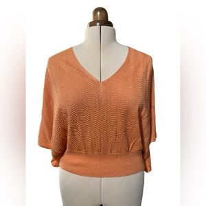 Oliver Bonas Top Size 14 Sparkle Peach Batwing Spring Tie Blouson Pastel